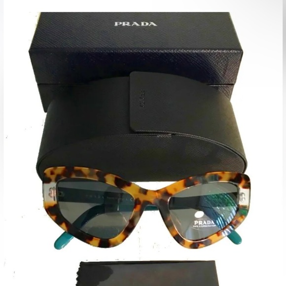 $352 Prada Medium Havana Catwalk Sunglasses Brown Blue Made in Italy 100% UV PRO main image 4